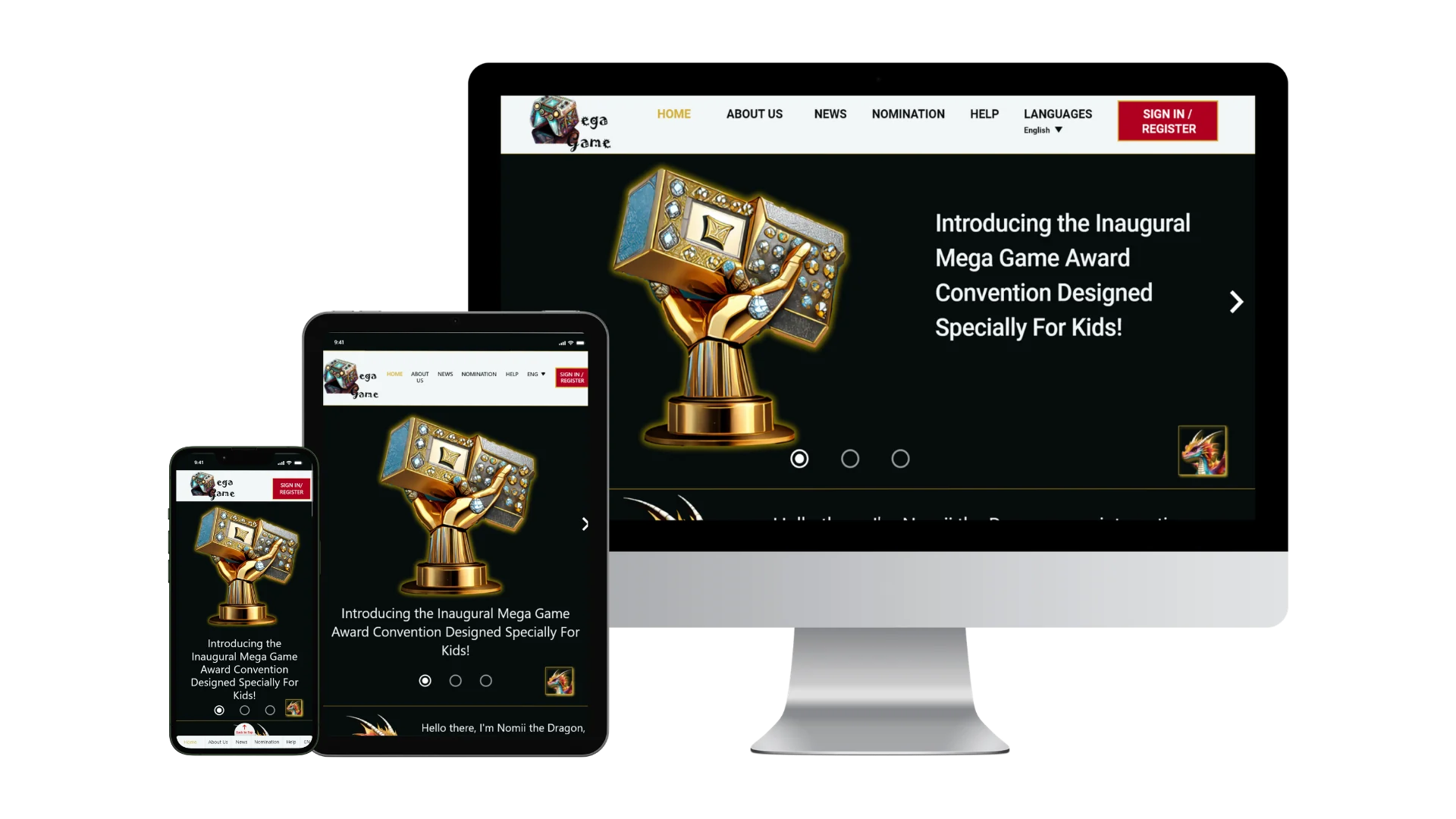 Responsive screens for the Mega Game Awards nomination website
