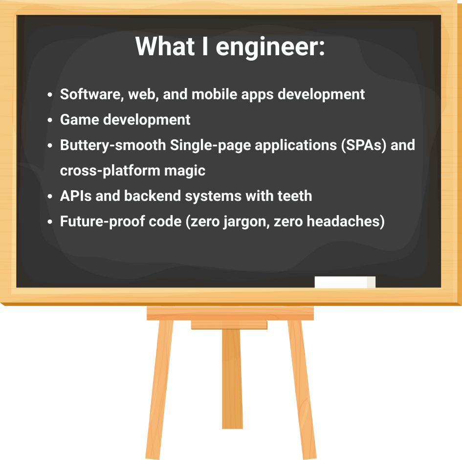 Photo of a board listing Programming Services